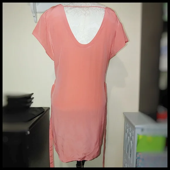Silk Salmon Colored Belted Tunic, M - Picture 3 of 6